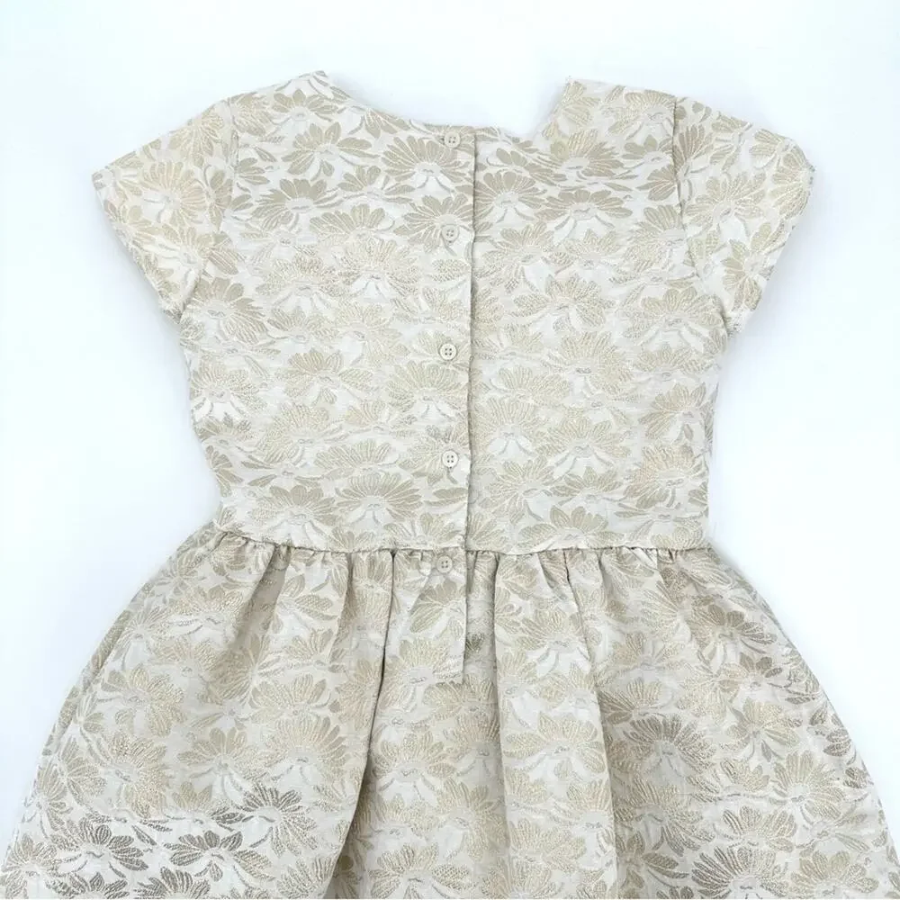 Carter’s girl jacquard woven dress cream metallic gold floral Size 8